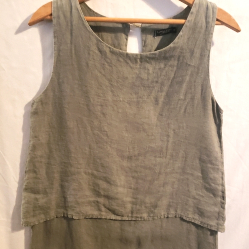 Lungo Larno Linen Summer Dress Olive Green Size S Beach Cruise Cottagecore Boho - Picture 2 of 8